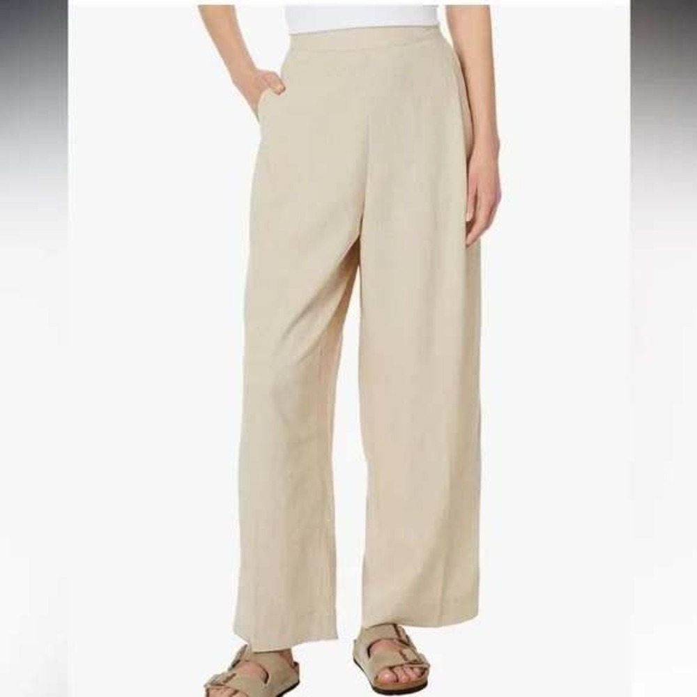 Madewell Pants Womens Sz M Linen Blend Wide Leg Beige High Rise Elastic Resort